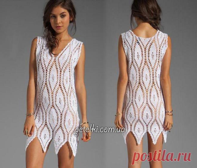 Ажурный пуловер крючком и платье одним узором. Описание, схема