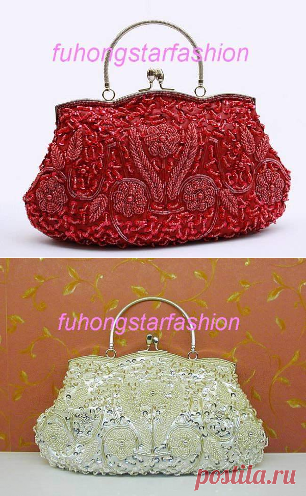 Сумка женская вышитая бисером и паетками красная