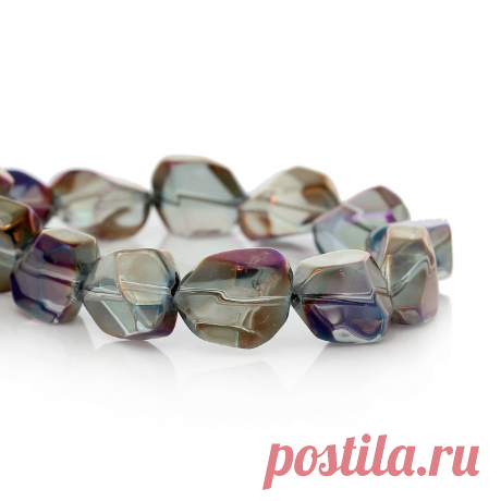 Стеклянные бусины серо-фиолетовые произвольной формы 16x12мм (10 шт.)