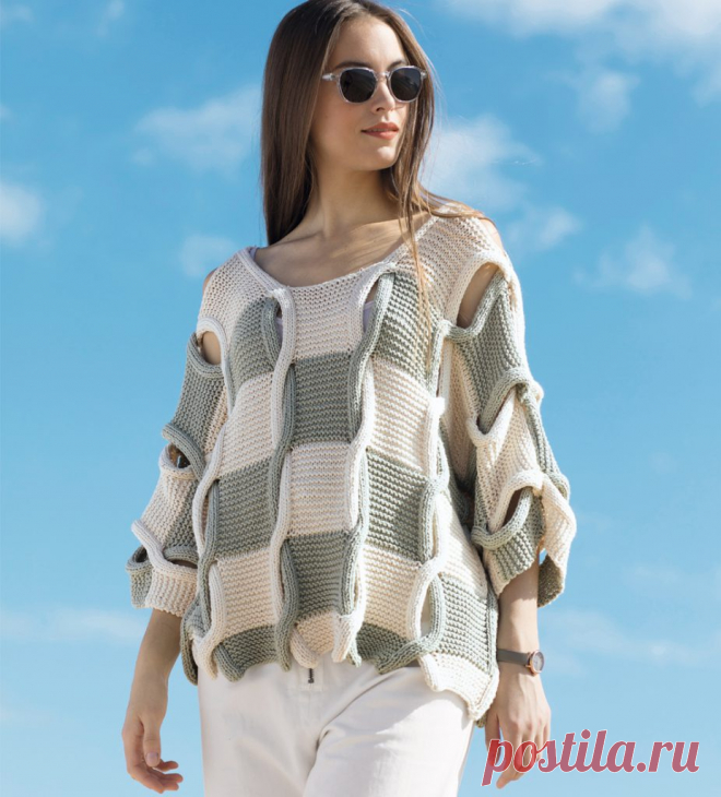 Двухцветный джемпер с «косами». - Lilia Vignan