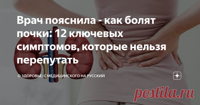 Врач пояснила - как болят почки: 12 ключевых симптомов, которые нельзя перепутать Статья автора «О здоровье: с медицинского на русский » в Дзене ✍: Почки – это основной биологический фильтр  организма. С мочой выводятся продукты метаболизма, лекарства, соли, вода.