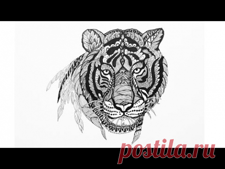 Doodling | Zentangle Как рисовать ДУДЛИНГ узоры (ТИГР) Уроки рисования