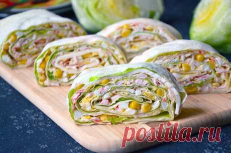 Лаваш с крабовыми палочками и яйцом - рецепт с фото