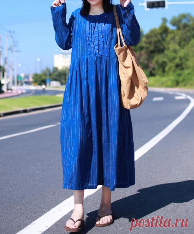 Womens linen Striped Dress Womens casual dress blue | Etsy