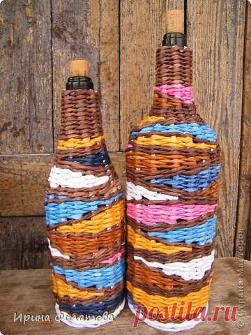 Орехи.ТВ - КАК ОПЛЕСТИ БУТЫЛКУ ГАЗЕТНЫМИ ТРУБОЧКАМИ. МАСТЕР-КЛАСС