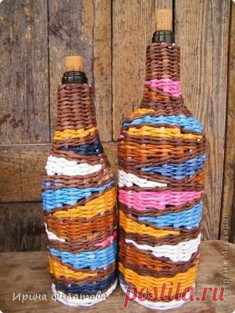 Орехи.ТВ - КАК ОПЛЕСТИ БУТЫЛКУ ГАЗЕТНЫМИ ТРУБОЧКАМИ. МАСТЕР-КЛАСС