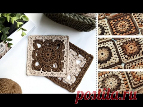 БАБУШКИН КВАДРАТ крючком из Pinterest. Пошаговый МК со Сменой Цветов Пряжи | качество 4K