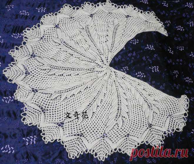 Белая шаль.Спицы..