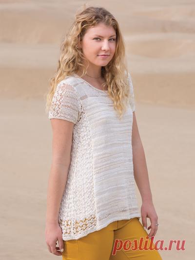 ANNIE'S SIGNATURE DESIGNS: Marbella Tee Knit Pattern The delicate lace panels accentuate the feminine silhouette of this draped top and create a figure flattering A-line shape. Knit with 7 (8, 9, 10, 12, 14) hanks #3 DK-weight Berroco Mixer using U.S. size 6/4mm 16