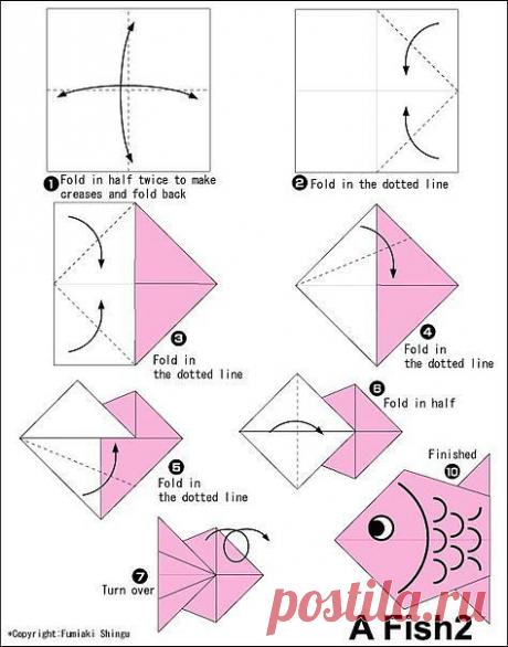 оригами для малышей. рыбка.