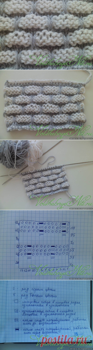 Узор спицами "Двухцветные кирпичики". Вязание со схемой и описанием.