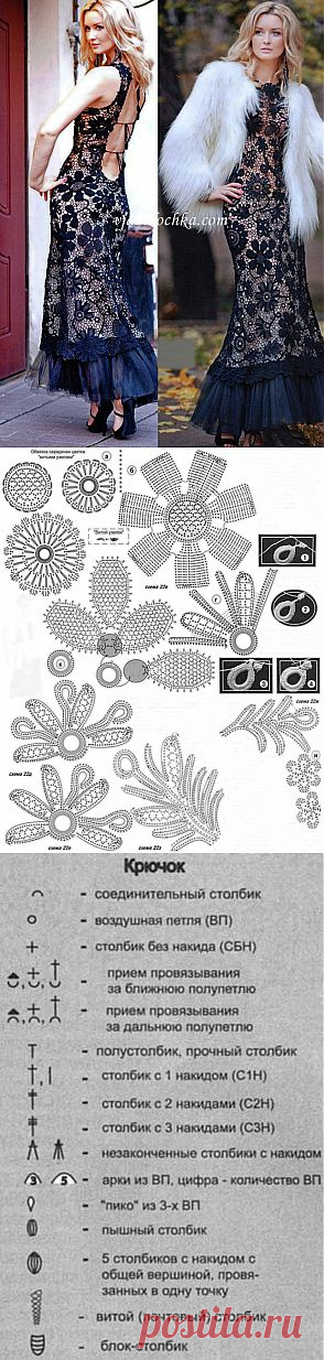 Платье-макси в технике ирландского кружева .