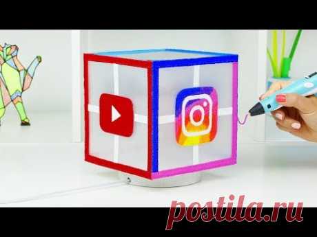 РИСУЮ INSTAGRAM, TIK TOK, VK и YOUTUBE СВЕТИЛЬНИК 3D РУЧКОЙ DIY Тик Ток, Инстаграм