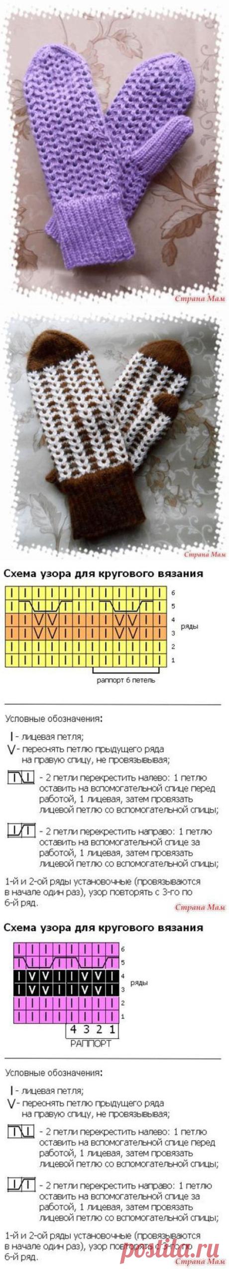 Варежки ленивым жаккардом