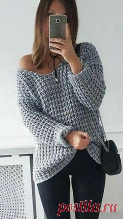 Крупный узор спицами