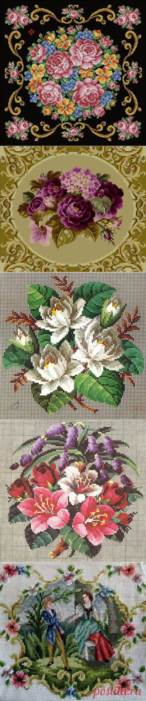 Вышивка крестом — красивые старинные схемы Petit Point