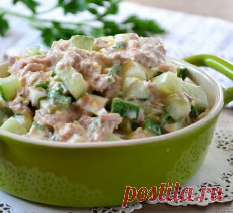 Салат с яйцом, тунцом и огурцом