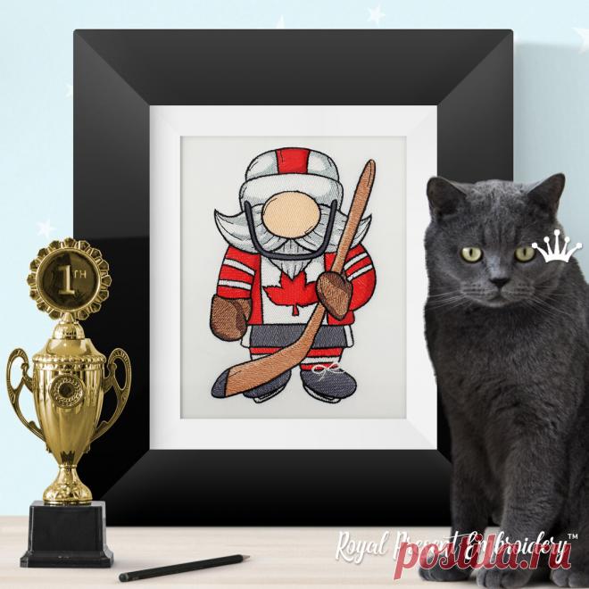 Гном Канадский Хоккеист Дизайн машинной вышивки - 4 размера