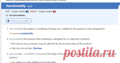 functionality noun - Definition, pictures, pronunciation and usage notes | Oxford Advanced Learner's Dictionary at OxfordLearnersDictionaries.com
