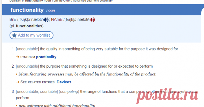 functionality noun - Definition, pictures, pronunciation and usage notes | Oxford Advanced Learner's Dictionary at OxfordLearnersDictionaries.com
