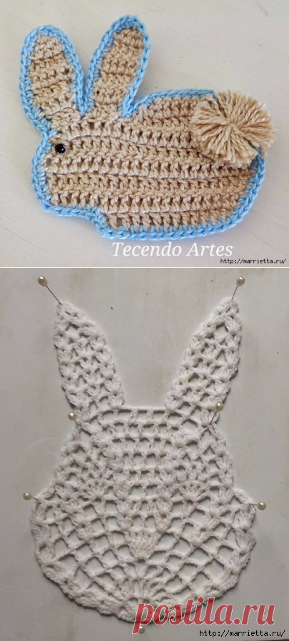 Вяжем крючком аппликацию. Заяц и кролики