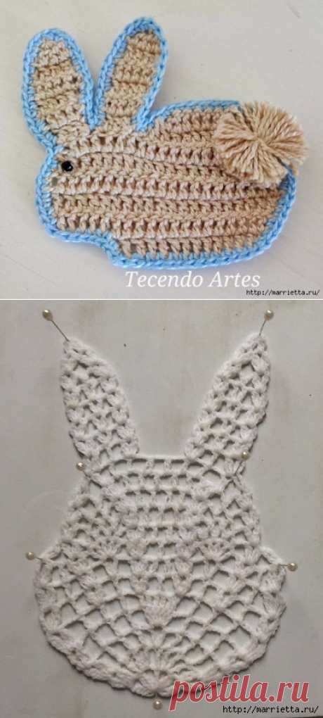 Вяжем крючком аппликацию. Заяц и кролики