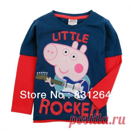 Бесплатная доставка Новый 2014 Свинья Peppa
 Одежда с длинными рукавами, майка 100% хлопок Мода Детские майки Детские футболки