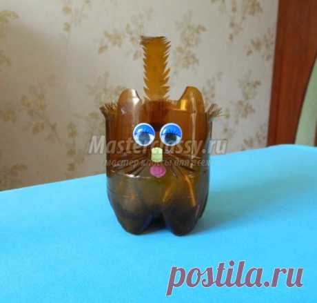 Цветочный горшок из пластмассовой бутылки. Кот. Мастер-класс