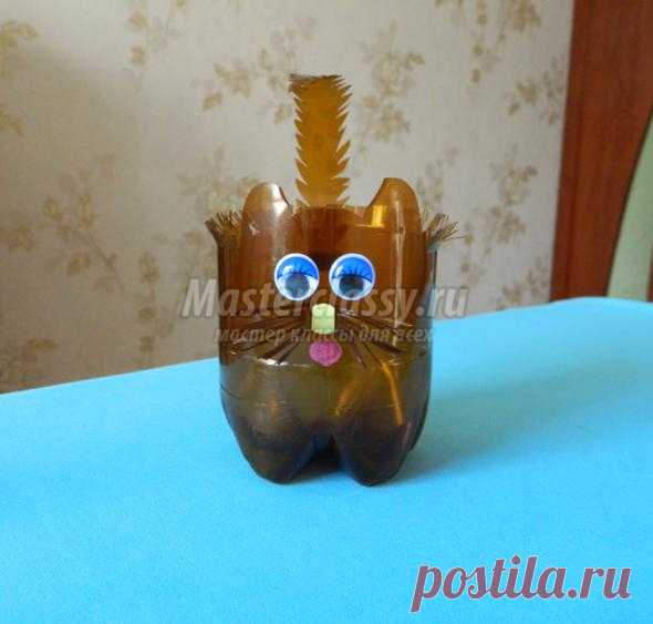 Цветочный горшок из пластмассовой бутылки. Кот. Мастер-класс