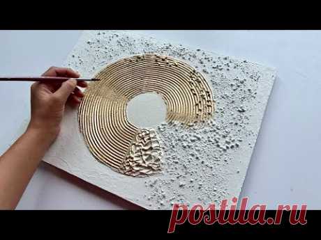 Modern Circle Texture Art | Spatula Techniques & Gold Leaf Art Tutorial | DIY Textured Wall Art