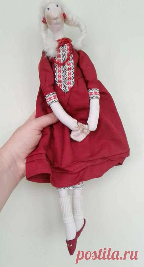 Doll Gift for girlfriend Rad dress Rag doll with knitting