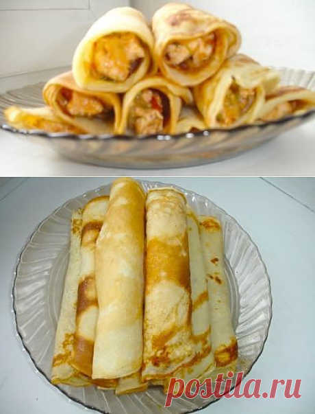 Блинные трубочки с «томатной» курицей : Блины, блинчики, оладьи