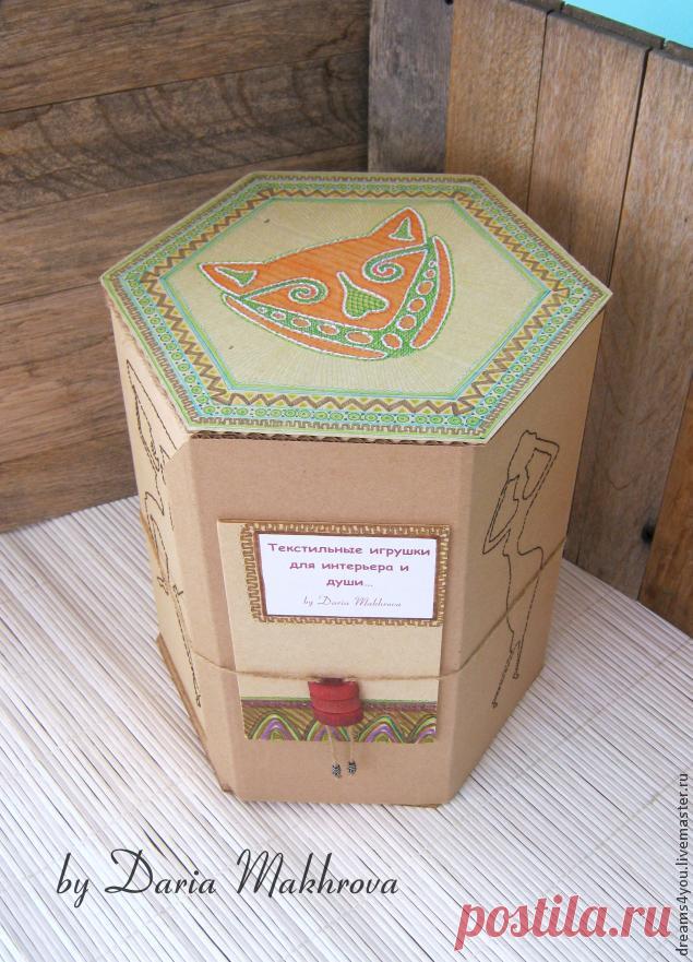 Шестигранная коробка с этническим декором своими руками - Ярмарка Мастеров - ручная работа, handmade