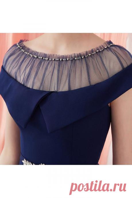 Винтажное темно-синее вечернее платье с поясом – $ 71.1 # AMA86025 – SheProm.com – моя мода