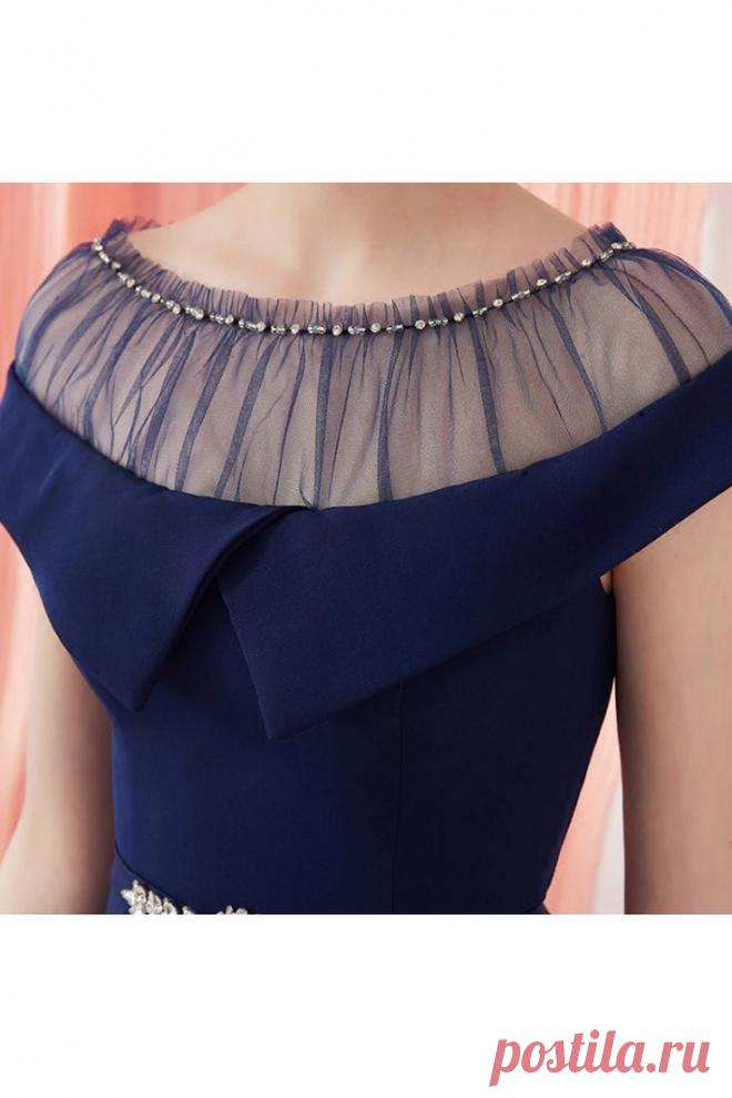 Винтажное темно-синее вечернее платье с поясом – $ 71.1 # AMA86025 – SheProm.com – моя мода