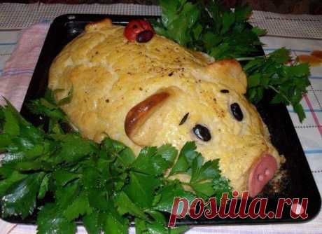 Хрюшка картофельная с мясом и грибами