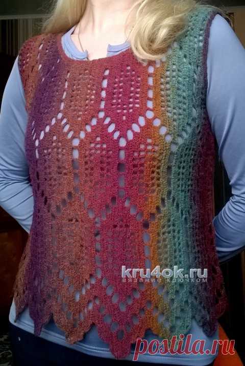 Вязаный крючком жилет. Филейное вязание