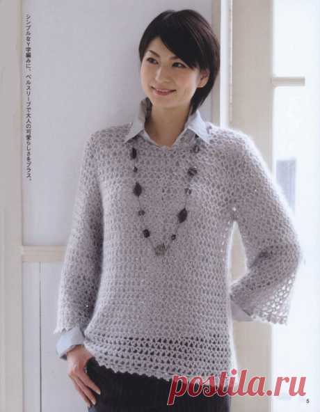 Сетчатый мохеровый джемпер крючком. Схемы. / loveknitt.blogspot.com
