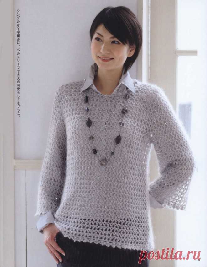 Сетчатый мохеровый джемпер крючком. Схемы. / loveknitt.blogspot.com