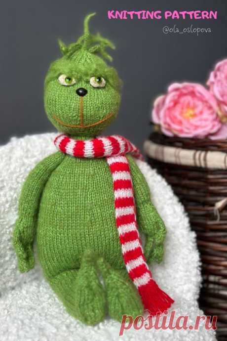 PDF Гринч спицами. KNITTING pattern; Аmigurumi toy patterns. Амигуруми схемы и описания на русском. Вязаные игрушки и поделки своими руками Мастер класс Гринч спицами похититель Рождества, кукла к Новому году, герой, персонаж.