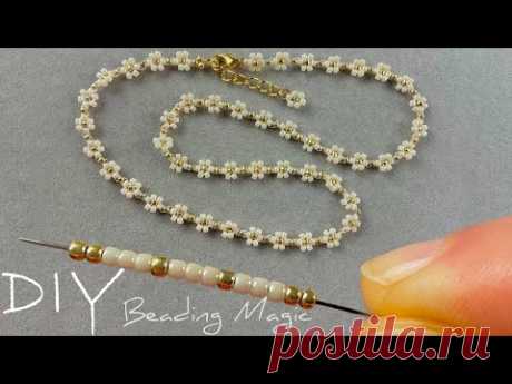 Простое колье из бисера с ромашками: Пошаговое руководство по созданию цветочного ожерелья из бисера