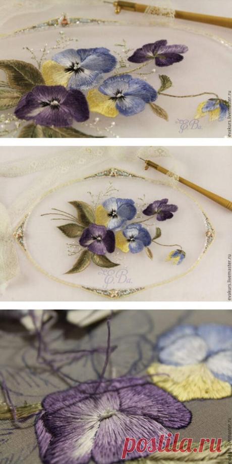 Нежный цветок «Виола»: мастер-класс по вышивке односторонней гладью… - Домоводство - медиаплатформа МирТесен В этом мастер-классе вы увидите, как можно вышить изящные цветы в технике односторонней глади. Кропотливая работа, восхитительный результат! Мастер класс вышивка Материалы для вышивки: шелковая органза, китайское шелковое мулине, люрекс фирмы Gutermann, игла для вышивания, люневильский крючок.