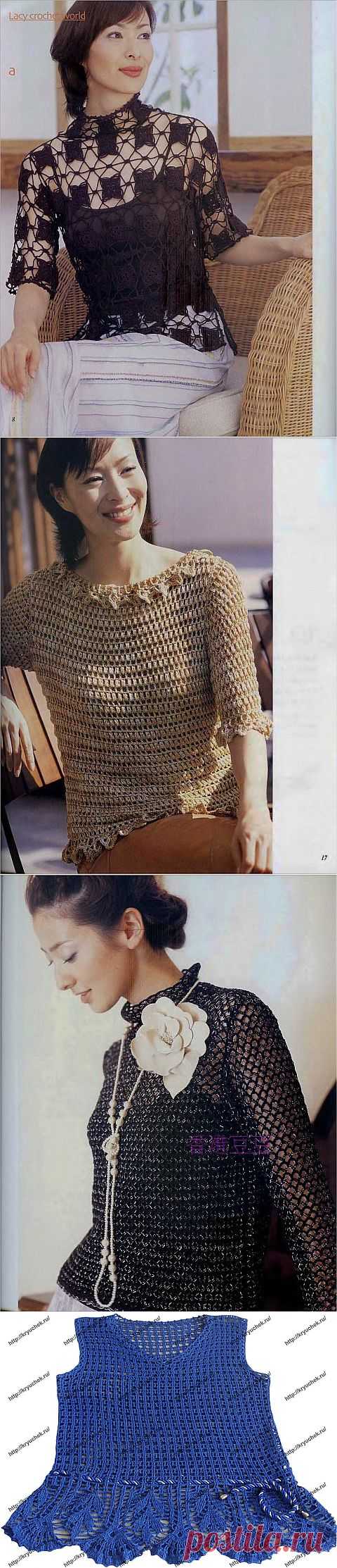 Ажурные летние кофточки, связанные крючком.