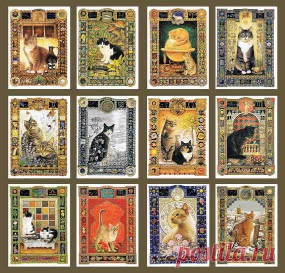 all star signs whole year horoscope vintage cat cats print