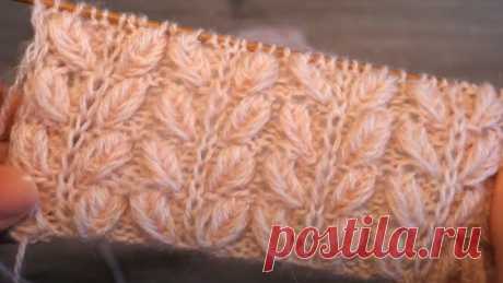 Узор «Двойные объёмные листики» спицами 🍂 « Double volumetric leaves» knitting