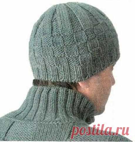 Мужская шапка с шахматным узором-Шапки