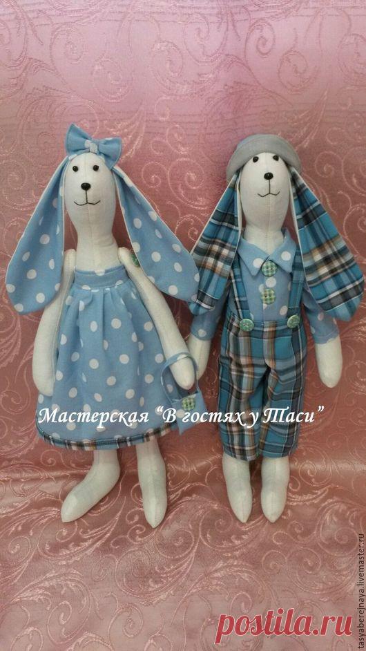 Купить Зайцы Тильды. - комбинированный, заяц, тильда, интерьер, кукла, лён, бязь