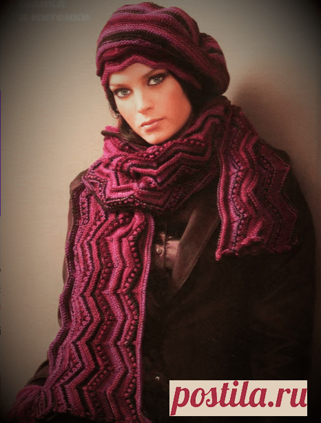 Осенняя шапочка шарф и митенки спицами | Вязание Шапок - Модные и Новые Модели