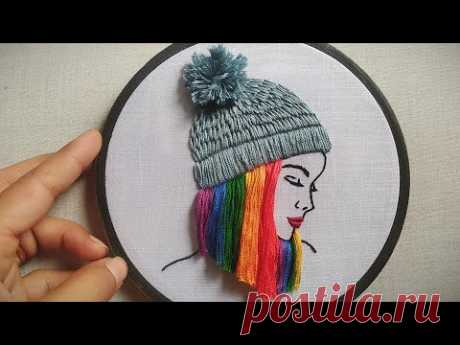 Girl Embroidery with rainbow hair 🌈 || Embroidery for beginners || Let's Explore