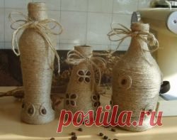 Декор бутылок шпагатом